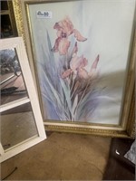 3 pieces of artwork, 1 gold framed Lilly, mirror