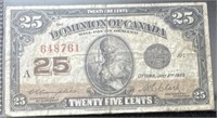 Domimon of Canada 25 Cents Used Bill