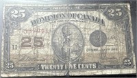 Domimon of Canada 25 Cents Used Bill