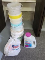 Partial Jug of Ice Melt, 15+ Ice cream pails with