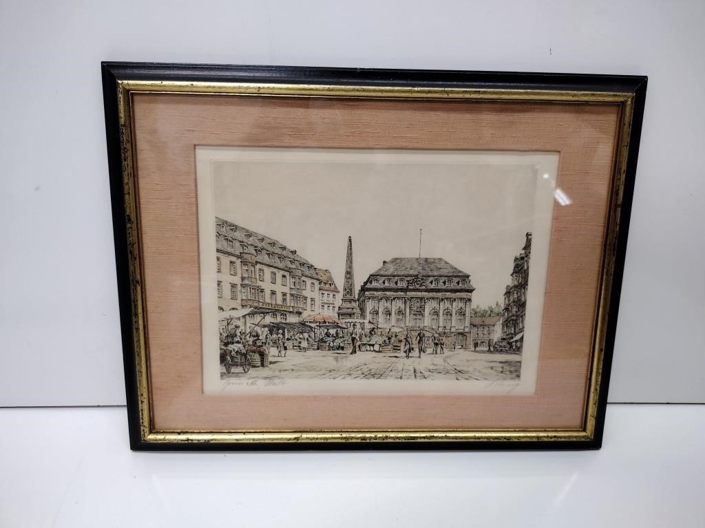 Antique Framed Signed Etching