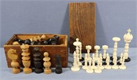 Carved Wood + Ebony & Bone Chess Sets