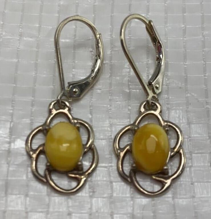 Amber silver earrings