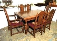 Double Draw Leaf Dining Table with Six Chairs