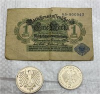 German bill and coins