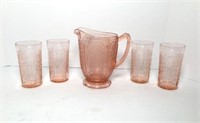 Pink Depression Glass Pitcher & Tumblers