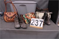 Gray Tote W/ Purses And Shoes