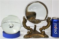 2 Clear Glass Balls & One Brass Stand