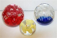 3 Colorful Paperweights w Flowers