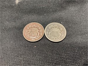 2 Shield Nickels 1866 & 1868
