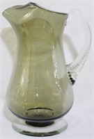 Vintage Smokey Glass Pitcher 11"