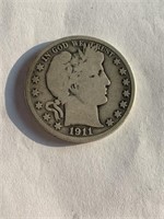 1911 Silver Barber Half Dollar