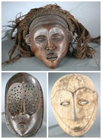3 Congo style masks, 20th century.