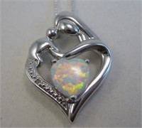 Sterling Silver Heart & Opal Necklace - Hallmarked