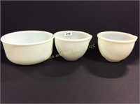 Lot: 3 Milk Glass Glasbake Mixing Bowls