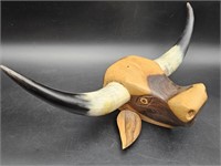 Inlaid Wood Longhorn Head w/ Horns