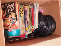 Box of 45 rpm records including many children's,