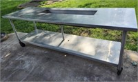Stainless Steel Table on Rollers (8'Lx30"Wx34"T)