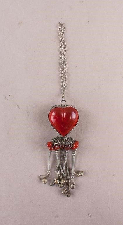 Vintage Silver-plated Red Heart Gemstone Pendant