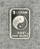 1 Gram .999 Silver Bar With Yin and Yang Symbol