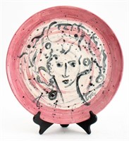 Eva Bouzard-Hui Figural Glazed Art Pottery Plate