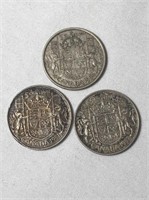 3 Canadian Silver 50 Cent Coins