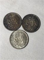 3 Canadian Silver 50 Cent Coins