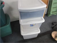 plastic drawer & 2 clear totes with white lids