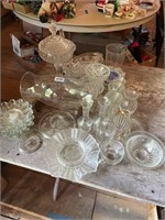 lot of clear glass, covered dishes, divided dishes