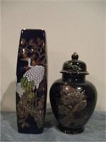 hand painted ginger jar and vase