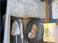 Glass dishes, cake knife, grill wok.