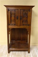 Gothic Revival Oak Linen Fold Sacristy Cabinet.
