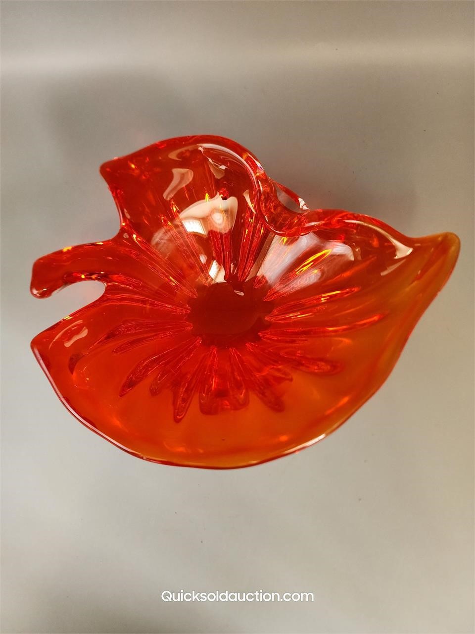 Crisp Orange Art Glass Leaf Bowl