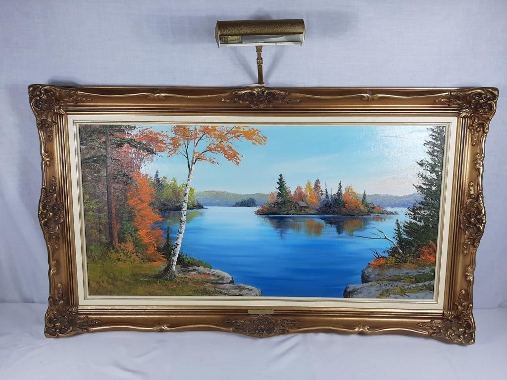 Framed signed painting with light 47" x 28"