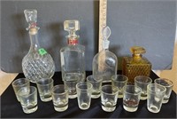 Bar lot- assorted decanters& shot glasses