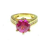Sterling Silver & Pink Sapphire Ring Size (6)