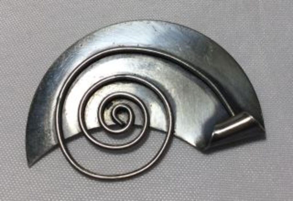 Sterling Snail Shell Brooch