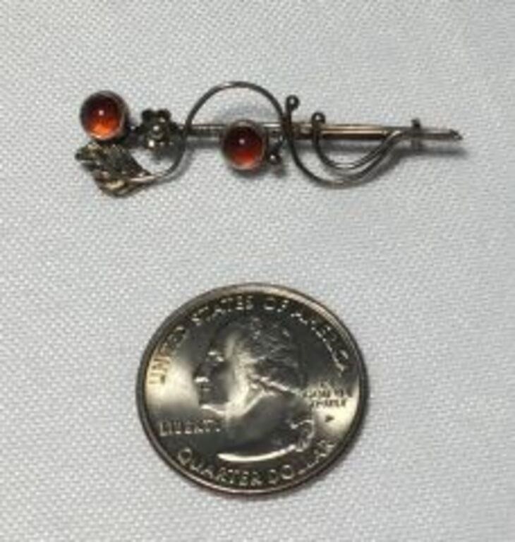 800 Silver & Amber Floral Brooch