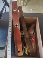 Vintage tools box lot - level, machete, etc