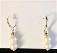 STERLING SILVER EARRINGS - CULTURED PEARL DROPS