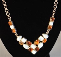 STERLING SILVER NECKLACE - AMBER & LARIMAR