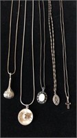 Lot of 5 sterling silver chains with pendants