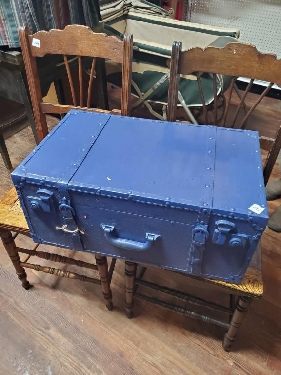 Painted Blue Travel Trunk