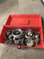 PLASTIC TOOLBOX, WIRE WHEELS, SMALL CABLE