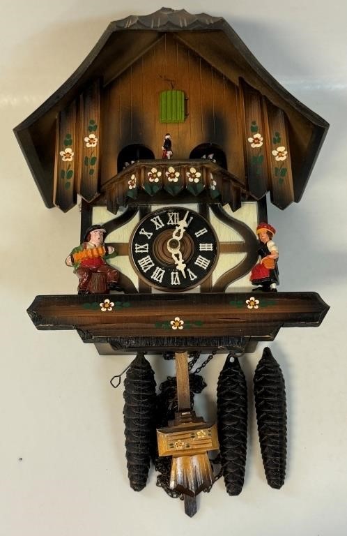 WEST GERMAN CUCKOO CLOCK W ACORN WEIGHTS