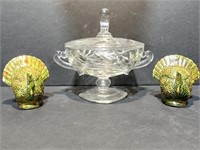 Covered Serving Dish and greenTurkey Salt and Pepp