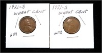 x2- 1921-S Lincoln cents -x2 cents