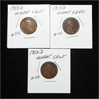 x3- 1913-D Lincoln cents -x3 cents