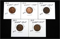 x5-1913 Lincoln cents -x5 cents