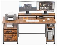 Furologee Desk with Shelves  Rustic  61in